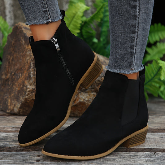 Pointed Toe Ankle Boots - Chunky Heels, Stylish, Comfortable for Daily Wear