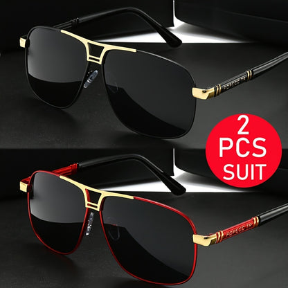 2pcs Retro-Style Men's Glasses With Polarized Lenses, PC Frame, Perfect For Outdoor Activities, Business, Travel, And Everyday Wear