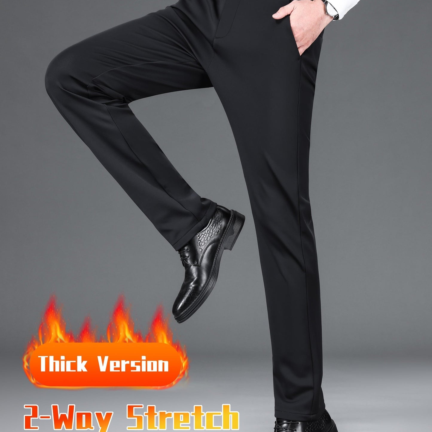 Men's Warm Thick Stretch Dress Pants for Fall/Winter Business Formal Wear