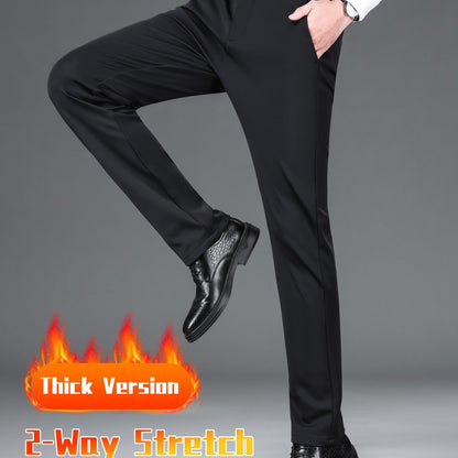 Men's Warm Thick Stretch Dress Pants for Fall/Winter Business Formal Wear