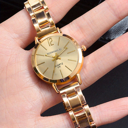 1pc/2pcs/set Women's Watch Hiphop Golden Fashion Quartz Watch & Love Bangle, Valentines Gift For Her