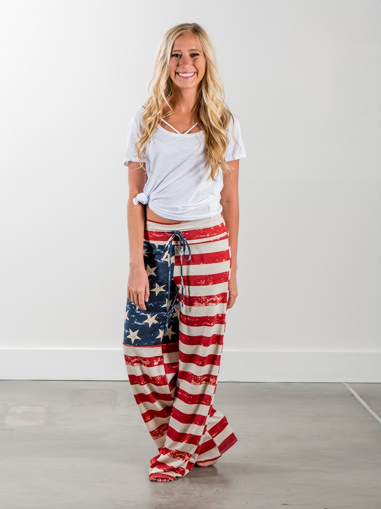 Plus Size Floral Print High Rise Drawstring Long Pants, Women's Plus Slight Stretch Loose Casual Pants