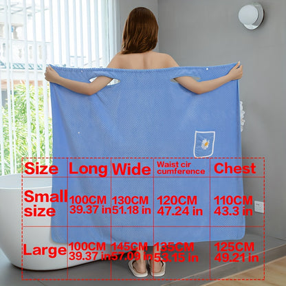1pc Absorbent Flower Pattern Bath Towel with Pockets for Women - Quick Drying Spa Wrap and Sauna Kilt - Long Bathrobe Skirt for Adults - Bathroom Supplies and Accessories