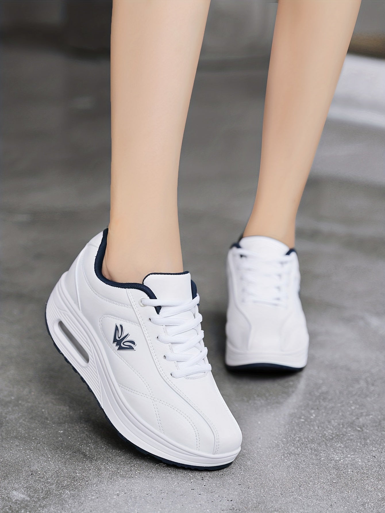 Women's Faux Leather Air Cushion Sneakers, Comfortable Thick Bottom Sport Shoes