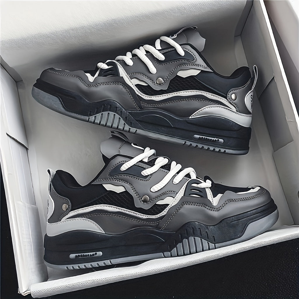 Womens Color Block Skate Sneakers - Lightweight & Comfortable with Thick Sole - Stylish Lace-Up Sport Shoes for Casual, Running, & Walking Adventures