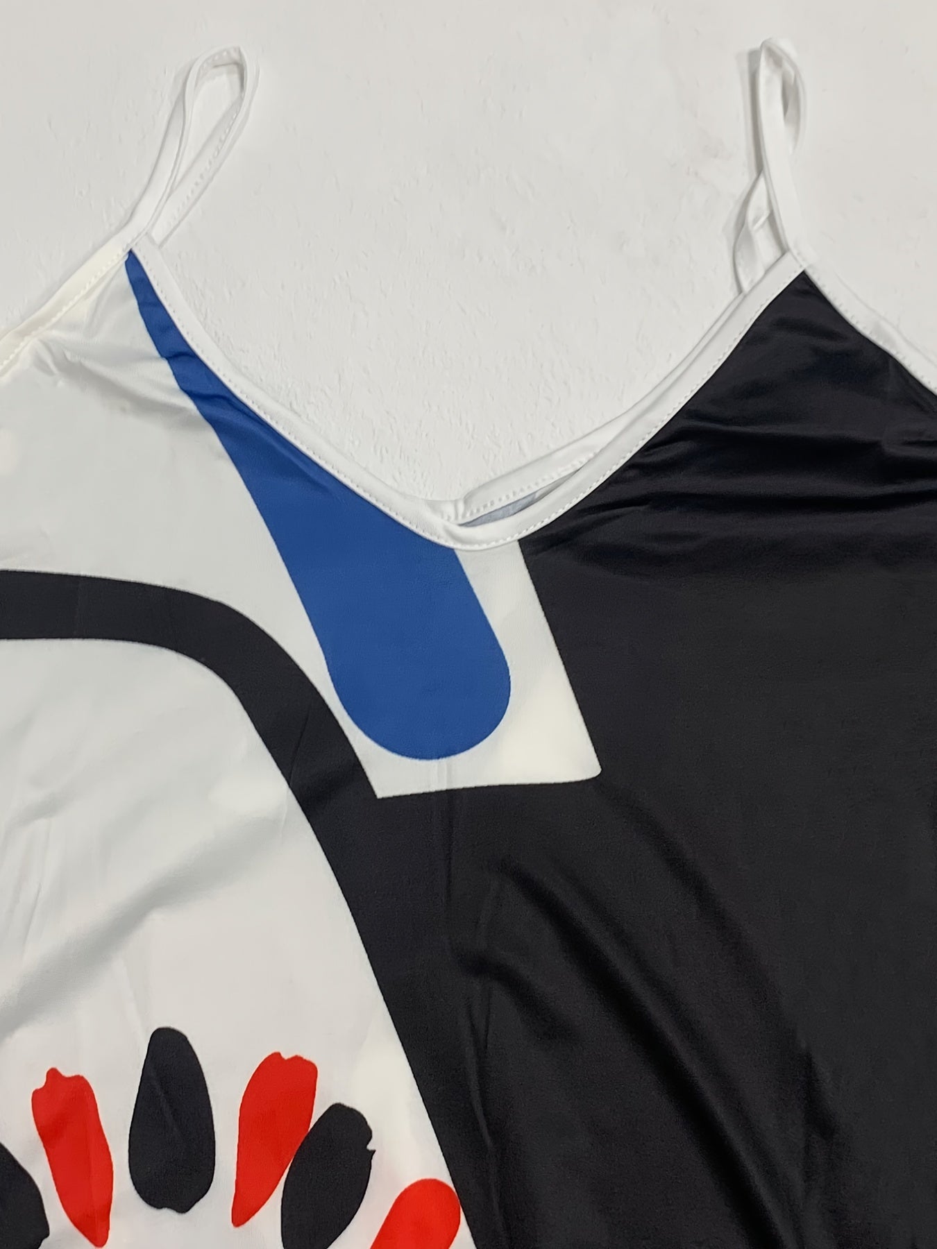 Flowing Maxi Sundress - Vibrant Abstract Art Print - Breezy Spaghetti Straps - Versatile Summer Attire for Women