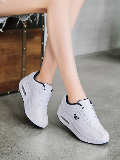 Women's Faux Leather Air Cushion Sneakers, Comfortable Thick Bottom Sport Shoes
