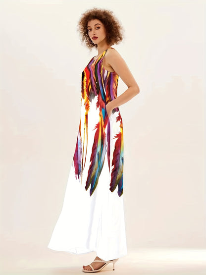 [Polyester Swing Dress] Polyester V-Neck Women's Casual Swing Dress with Pocket - All-Season A-Line Dress with Printed Detail, 95% Polyester 5% Spandex Woven Fabric