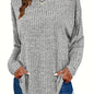 Plus Size Casual Sweater, Women's Plus Solid Ribbed Long Sleeve Round Neck Knit Top