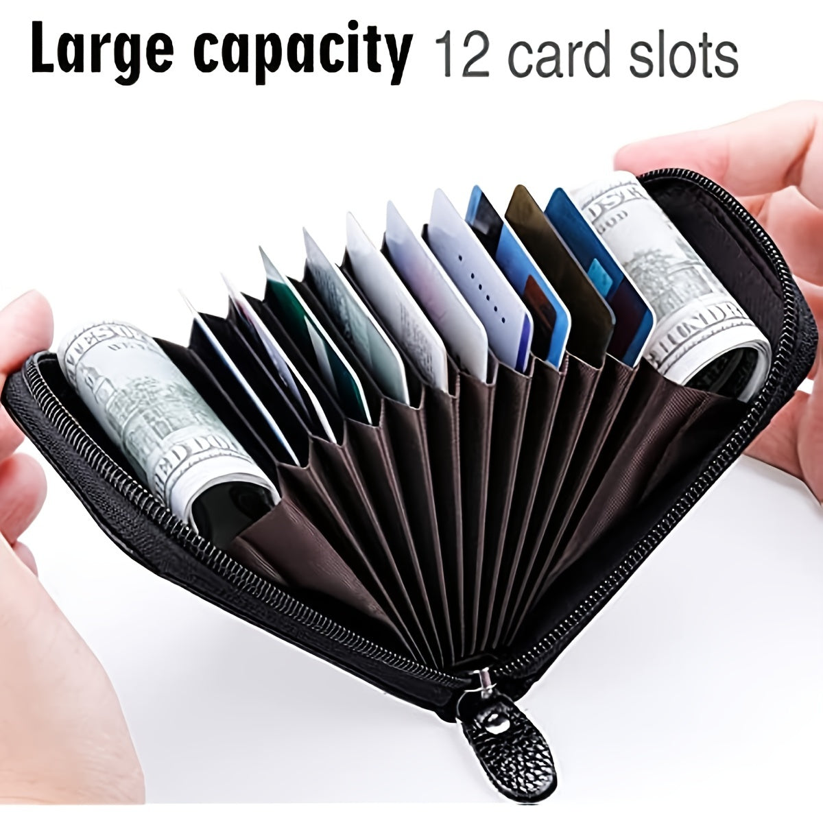 Genuine Leather RFID Blocking Credit Card Wallet for Men with Zipper