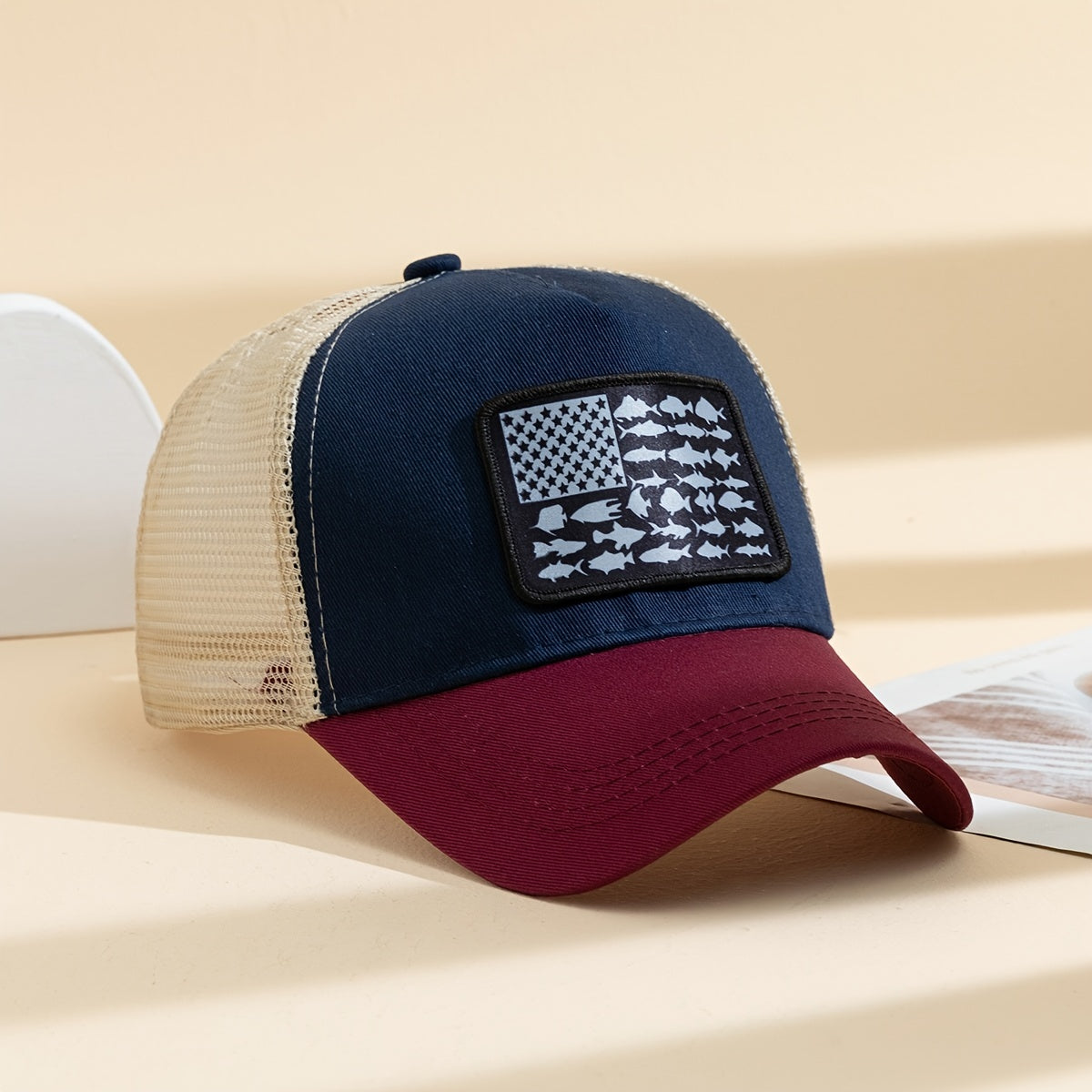 1pc Unisex Sunshade Breathable Mesh Baseball Cap With American Flag Pattern For Outdoor Sport , Ideal Choice For Gifts