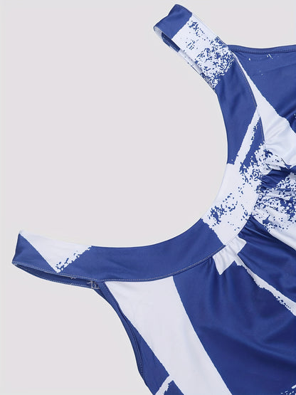 Plus Size Round Neck Colorblock Curved Hem Casual Tank Top