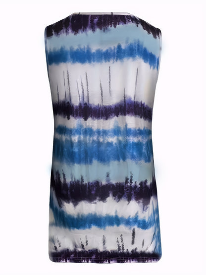 Elegant Tie Dye V-Neck Tank Top – Comfort Stretch, All-Season Chic & Durable