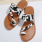 Women's Cow Pattern Slide Sandals - Casual Loop Toe Flat Summer Shoes, Lightweight & Comfortable - For Women - Perfect for Summer Beach & Casual Wear - Ideal Gift for Cow Lovers