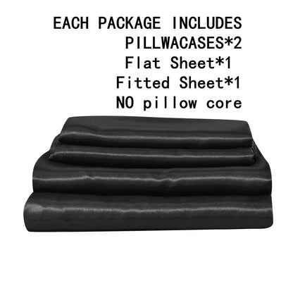 4-Piece Luxurious Satin Bedding Set - Silky Smooth, Breathable Comfort for All Seasons - Ideal for Home and Hotel - Includes Flat Sheet, Elasticized Fitted Sheet, and 2 Pillowcases