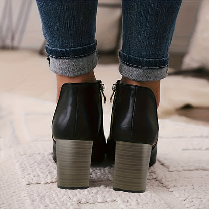 Chic Womens Cut-out Heel Sandals - Peep Toe, Side Zipper Closure, Stable Block Heel - Fashion-forward Stacked Look, Perfect for Stylish Outfits