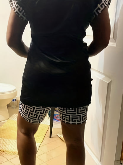 Womens Trendy Letter Print Pajama Set - Soft Short Sleeve Crew Neck Top & Shorts - Lightweight Sleepwear for Casual Lounging and Nighttime Comfort