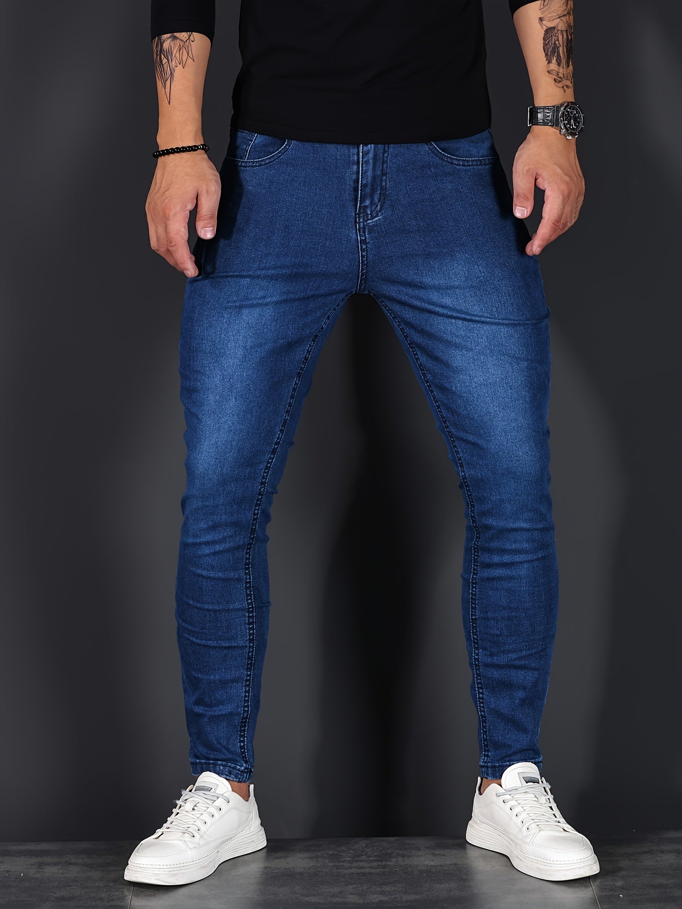Mens Slim Fit Flex Denim Jeans - Ruggedly Distressed Streetwear with Comfortable Medium Stretch - Fashionable Casual Elegance