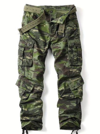 Mens Camouflage Cargo Pants - Relaxed Fit, Cuffed, Multiple Flap Pockets, Versatile, Durable, Ideal for Hiking, Workout, and Outdoors Activities in All Seasons - Belt Sold Separately