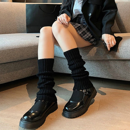 Trendy Harajuku Knee-High Leg Warmers for Women – Chic Ribbed Knit, Durable Solid Color Stockings