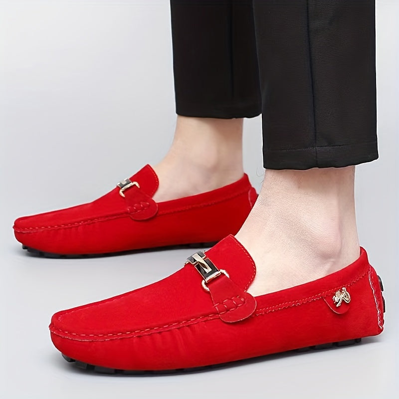 Men's Moccasin Loafer Shoes With Metallic Decor, Comfy Non-slip Slip On Shoes, Men's Shoes, Spring And Summer