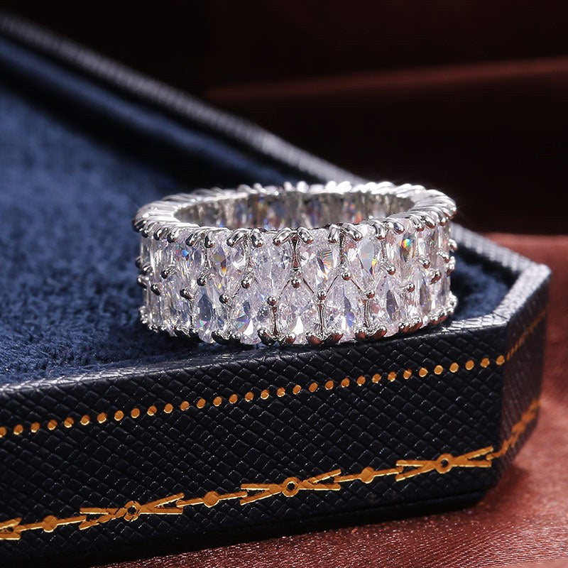 Luxurious And High-end Double-row Water Drop-shaped Zirconia Ring