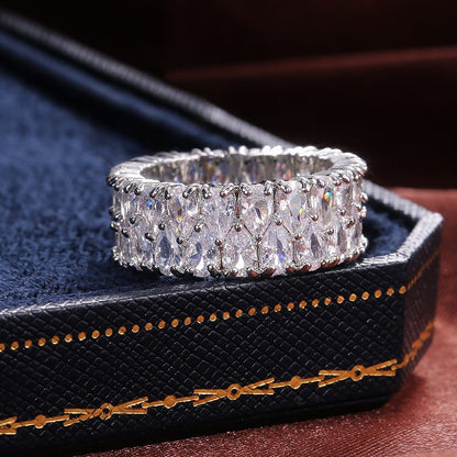 Luxurious And High-end Double-row Water Drop-shaped Zirconia Ring