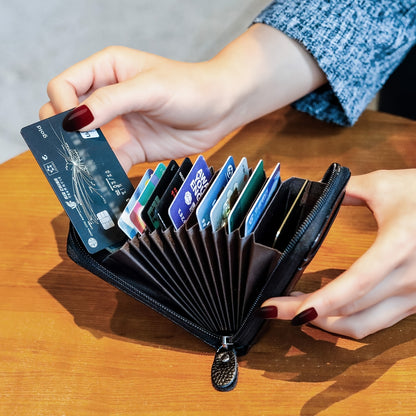 Genuine Leather RFID Blocking Credit Card Wallet for Men with Zipper