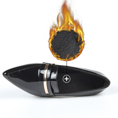 Women's Solid Color Shoes, Point Toe Slip On Chunky Heel Velvet Warm Lightweight Shoes, Outdoor Comfy Shoes