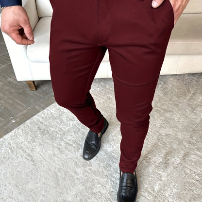 Hundred Foot Solid Color Slim Fit Pencil Pants - Men's Dress Pants for Business Casual Daily Wear - Europe and US Style Fashion, Old Money Inspired, Comfortable and Versatile