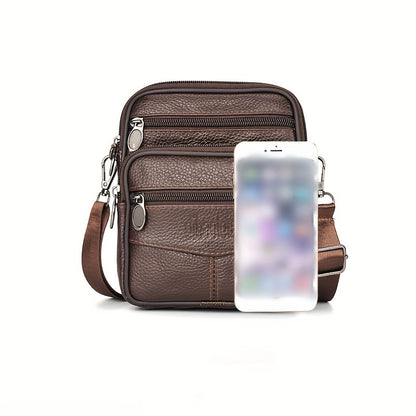 Men's New Genuine Leather Crossbody Bag Vertical Trendy Multifunctional Shoulder Bag Briefcase Casual Travel Messenger Bag