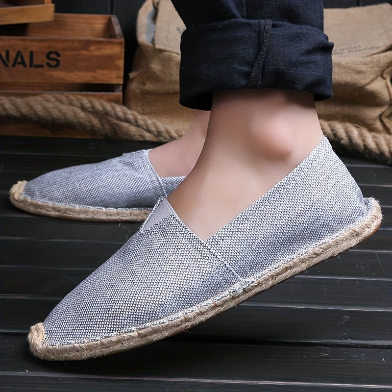 Mens Canvas Espadrille Loafers - Breathable Mesh Lining, Slip-On Design, Comfortable Rubber Soles for Casual Walking - Perfect for Fall, Spring, Summer Seasons