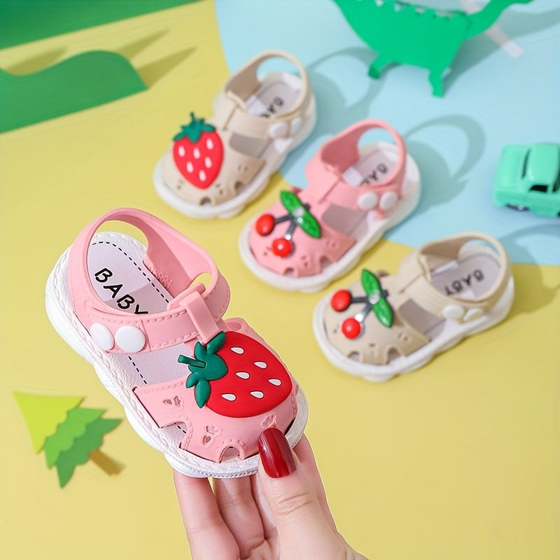 JIAGEYA Cute Cartoon Strawberry Breathable Sandals For Baby Girls, Lightweight Comfortable Anti Slip Sandals For Indoor Outdoor, All Seasons