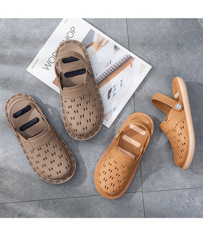 Women's Hollow Out Flat Clogs, Breathable & Lightweight Beach Sandals, Indoor & Outdoor Slippers