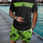2Pcs Men's Tropical Coconut Tree Print Casual Outfits - Crew Neck Short Sleeve T-shirt & Drawstring Shorts Set - For Summer Vacation & Resorts - Men's Clothing