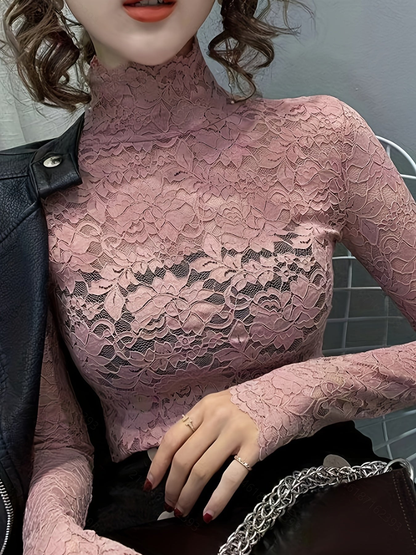 Sexy Lace Mock Neck Long Sleeve Slim Fit Top - Flattering, Breathable, and Comfortable for Spring and Fall - Women's Stylish Clothing for Everyday Wear