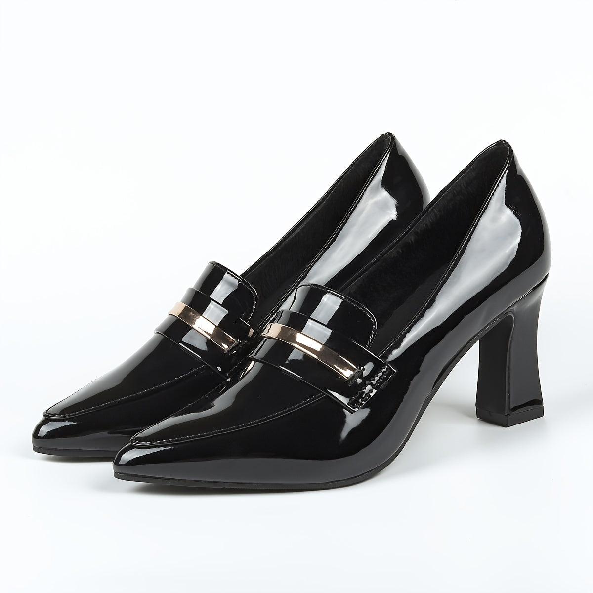 Women's Solid Color Shoes, Point Toe Slip On Chunky Heel Velvet Warm Lightweight Shoes, Outdoor Comfy Shoes