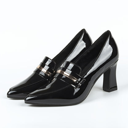 Women's Solid Color Shoes, Point Toe Slip On Chunky Heel Velvet Warm Lightweight Shoes, Outdoor Comfy Shoes