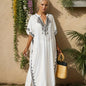 Bohemian Golden Embroidered Plus Size Maxi Dress with Bat Sleeves for Ramadan