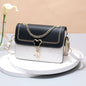 Geometric Embroidered Flap Square Bag - Chic Crossbody with Stylish Chain, Magnet Closure, and Bag Charm