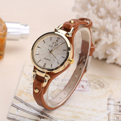 Elegant Quartz Ladies Watch - Boho Chic Leather Strap, Japanese Movement, Shock-Resistant with Stud Embellishments