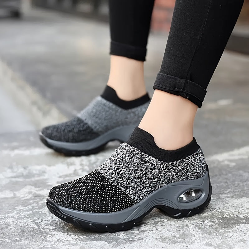 Women's Air Cushion Sole Sock Sneakers, Lightweight Knit Slip On Shoes, Breathable Running Shoes