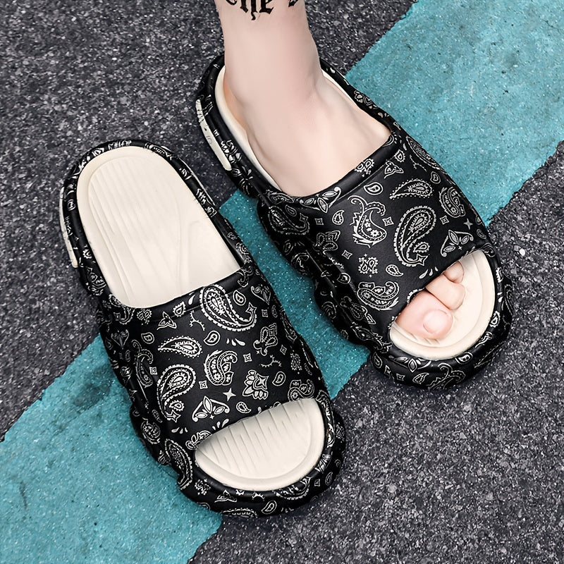 Cloud Slides Teardrop Motif Print Pillow Slippers - Non-Slip, Open-Toe, Breathable, Soft EVA Insoles, Slip-On Design, Perfect for Indoor, Outdoor, Beach, and Shower Use in Spring and Summer