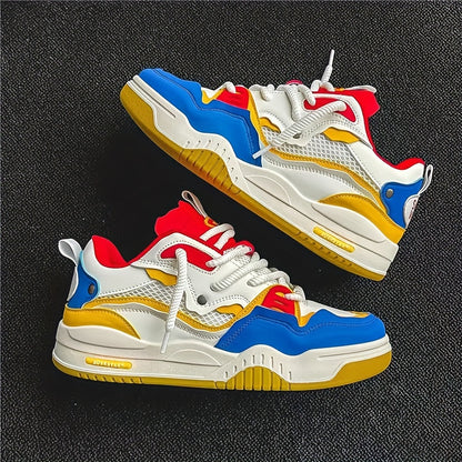 Womens Color Block Skate Sneakers - Lightweight & Comfortable with Thick Sole - Stylish Lace-Up Sport Shoes for Casual, Running, & Walking Adventures