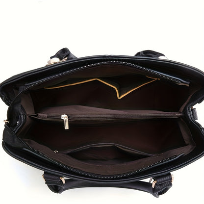 Elegant Embroidery Detail Tote Bag, Women's Top Handle Satchel Purse, Fashion Large Capacity Crossbody Bag