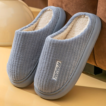 Warm & Cozy Striped Slippers: Soft, Fluffy Indoor Comfort with Non-Slip Grip for Winter