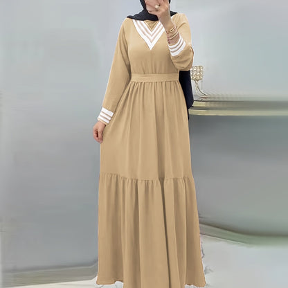Ramadan Elegant Long Sleeve Tie Waist Maxi Modest Dress - Abayas for Women with Solid Color, Comfortable Wear, and Modest Fashion - Perfect for Islamic Occasions and Everyday Wear