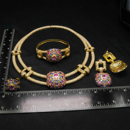 Zhuerrui Top Quality Luxury American Diamond Jewelry Set New Women Necklace Earrings Bracelet Ring Party Jewelry Set HZ220503215