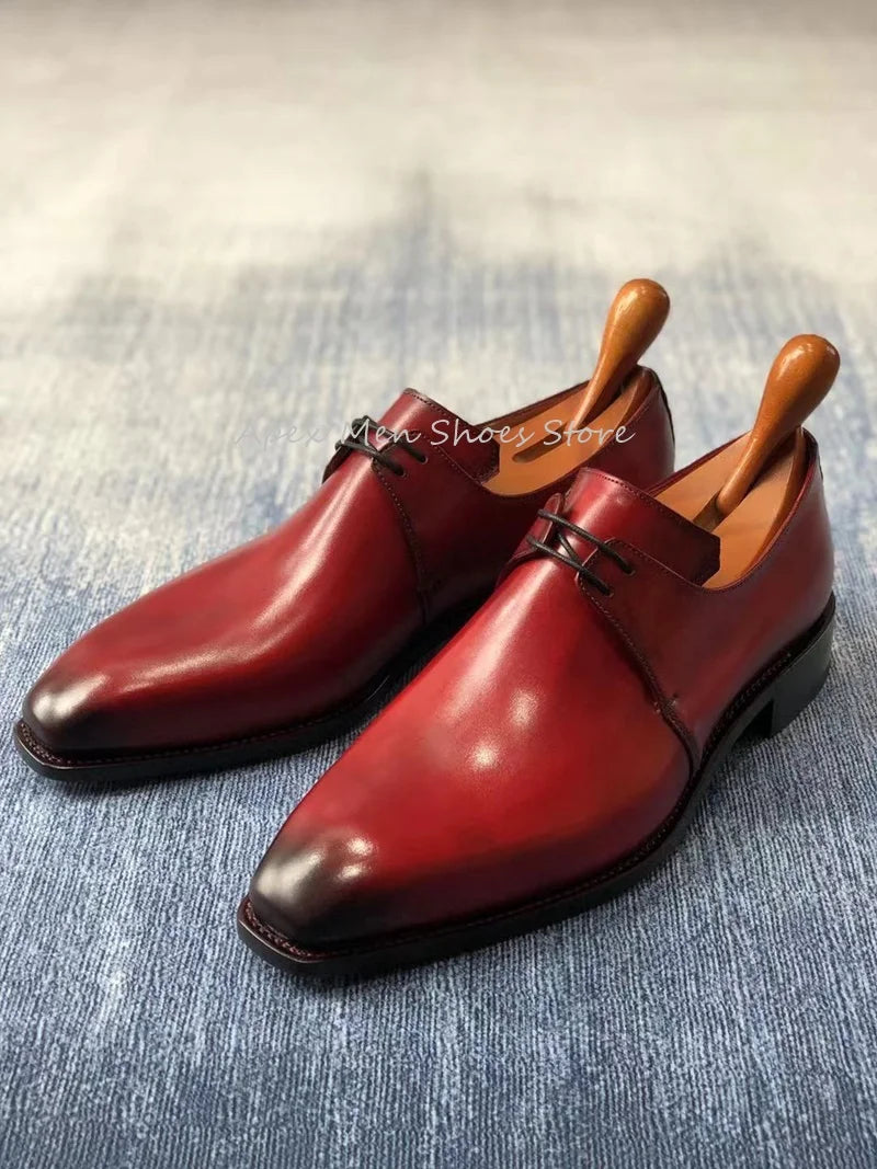 Chaussures Derby formelles en cuir véritable pour hommes, à lacets, respirantes, carillon, faites à la main, robe, mariage, américains, affaires, bordeaux