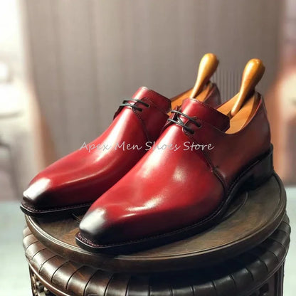 Chaussures Derby formelles en cuir véritable pour hommes, à lacets, respirantes, carillon, faites à la main, robe, mariage, américains, affaires, bordeaux